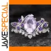 Silver Women's Floral Ring Set with Purple Stones