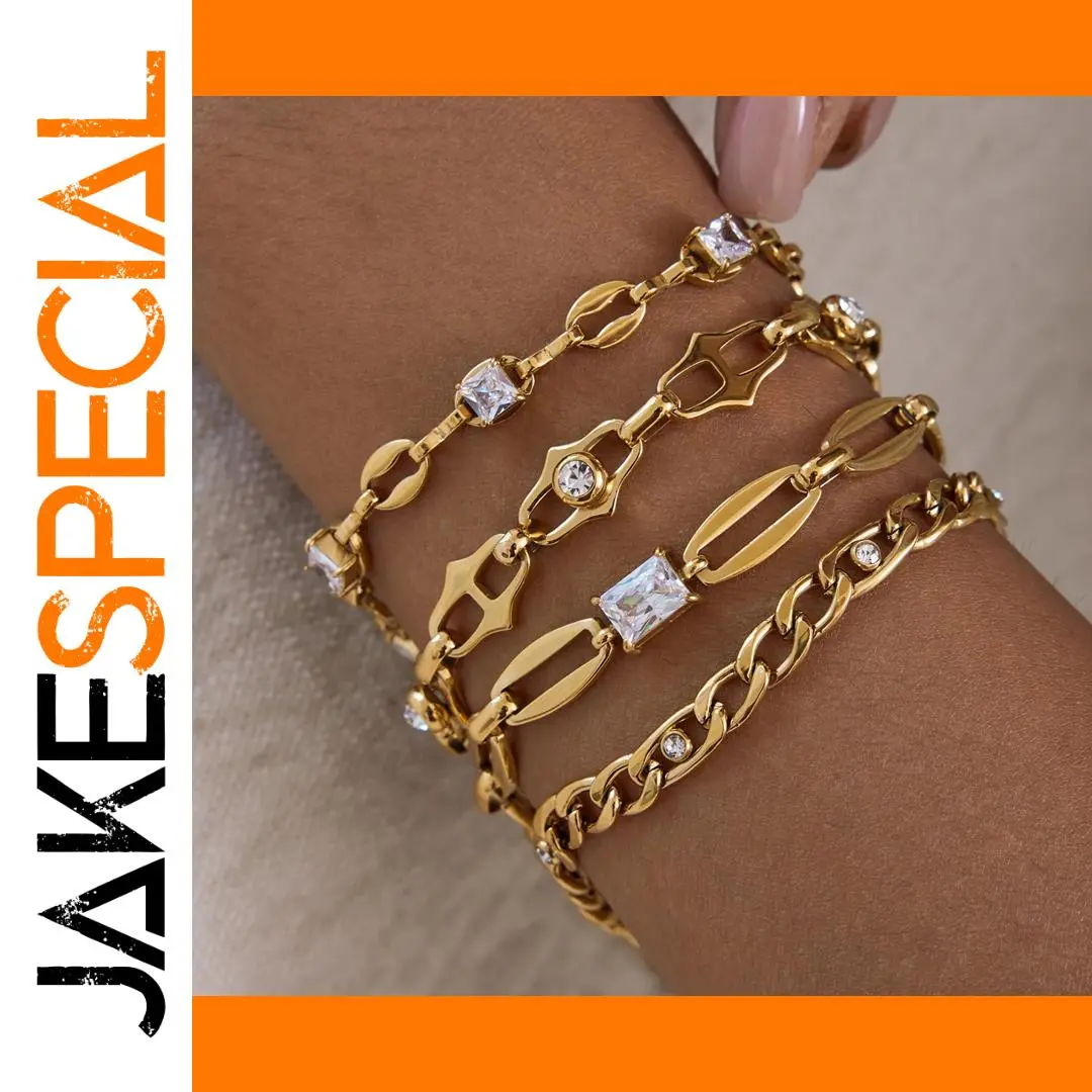 Gold Stainless Steel Skeleton Bracelet with Zircon 1 Gold Stainless Steel Skeleton Bracelet with Zircon