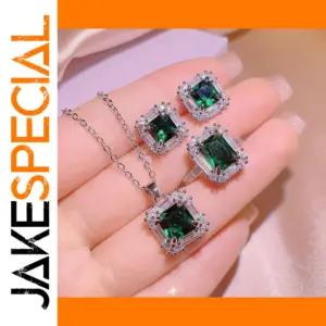 Vintage Emerald Zircon Jewelry Set in Sterling Silver