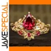 Elegant Red Gem Floral Ring Set for Women