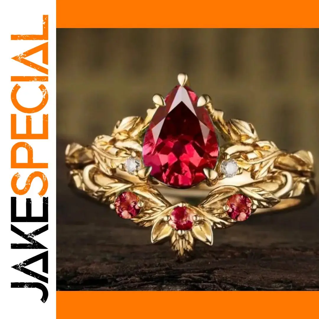 Elegant Red Gem Floral Ring Set for Women 1 Elegant Red Gem Floral Ring Set for Women