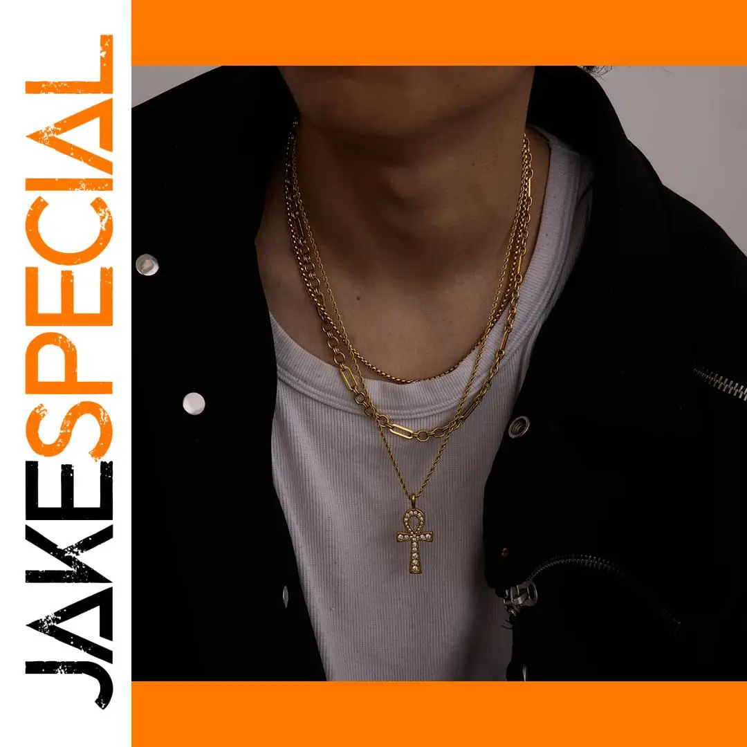 Men's Stainless Steel Cross Necklace with Rhinestones 1 Men's Stainless Steel Cross Necklace with Rhinestones