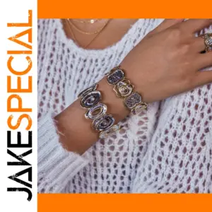 Two-Tone Stainless Steel Flower Cuff Bracelet