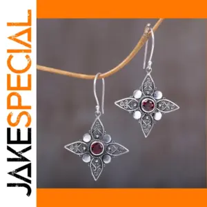 Vintage Red Flower Drop Earrings