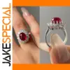 Red Oval Cocktail Ring with Rhinestones