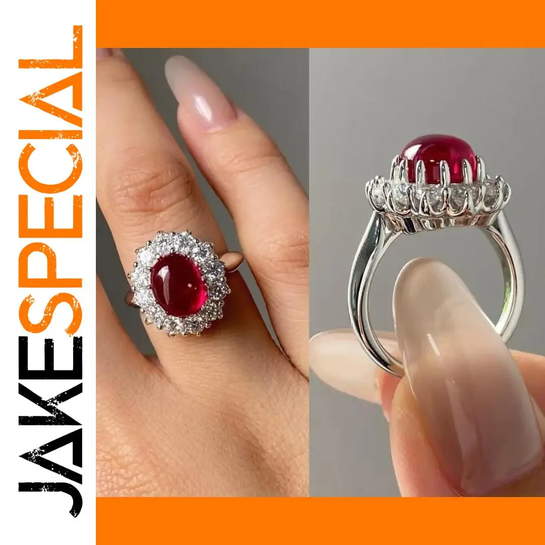 Red Oval Cocktail Ring with Rhinestones 1 Red Oval Cocktail Ring with Rhinestones