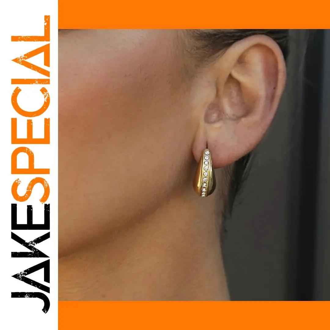 Stainless Steel Gold Earrings with Rhinestones 1 Stainless Steel Gold Earrings with Rhinestones