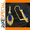 Geometric Drop Earrings with Blue Imitation Gem