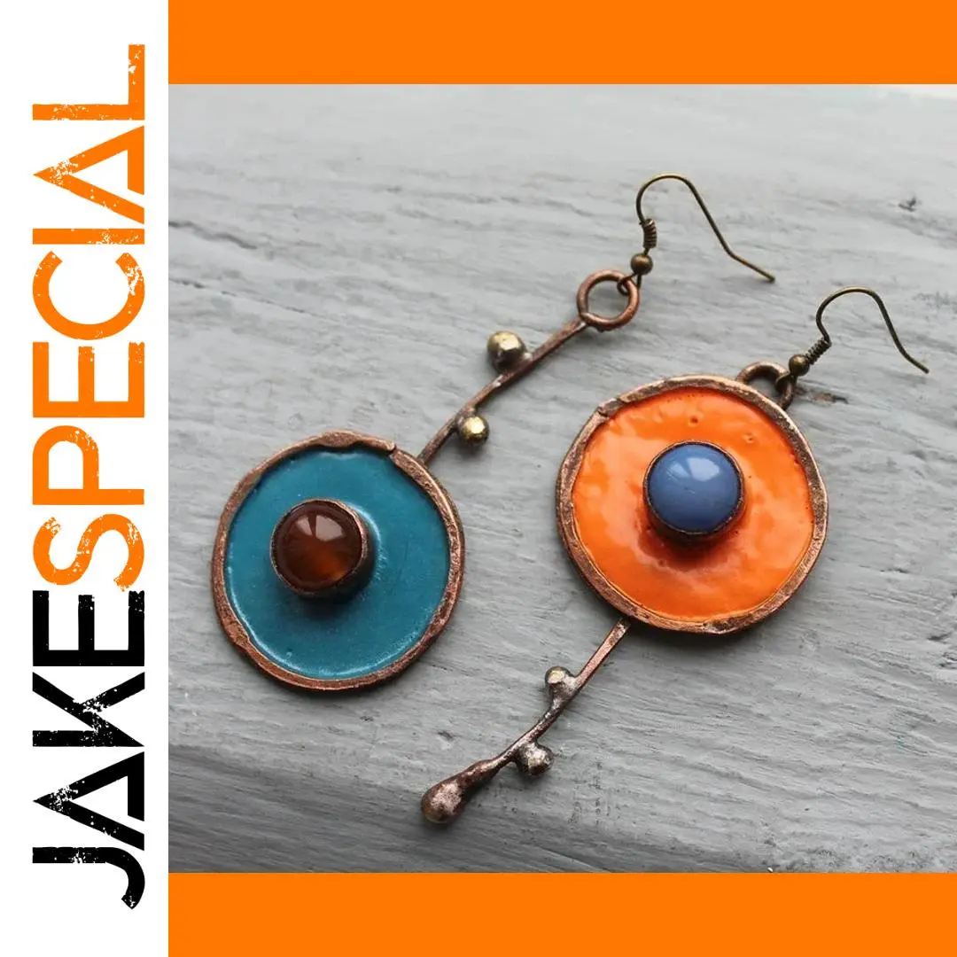 Vintage Drop Earrings with Enamel and Cabochon Accents 1 Vintage Drop Earrings with Enamel and Cabochon Accents