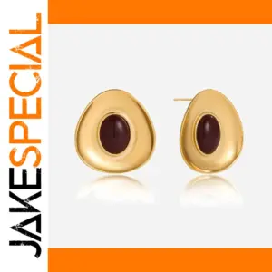 Stainless Steel Golden Earrings with Resin Cabochon