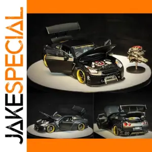 Nissan GT-R R35 1:64 Diecast Model Black/YellowRims