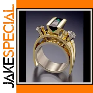 Vintage Gold Square Ring with Green Stone