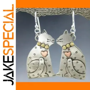 Vintage Cat Earrings with Heart Details