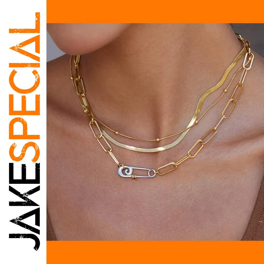 Stainless Steel Gold Layered Chain Necklace 1 Stainless Steel Gold Layered Chain Necklace