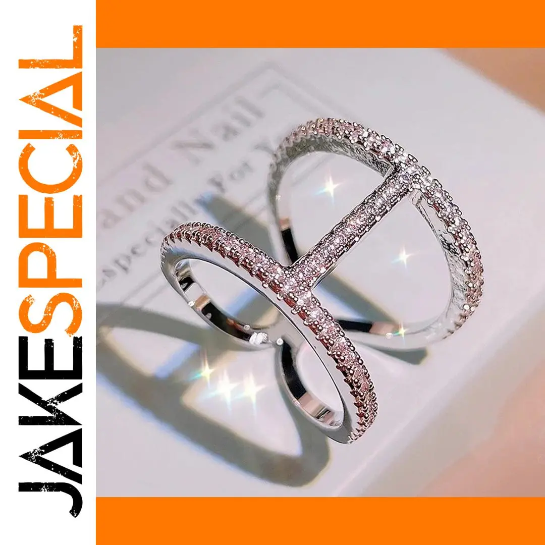 Sterling Silver Geometric Cross Ring with Zircons 1 Sterling Silver Geometric Cross Ring with Zircons