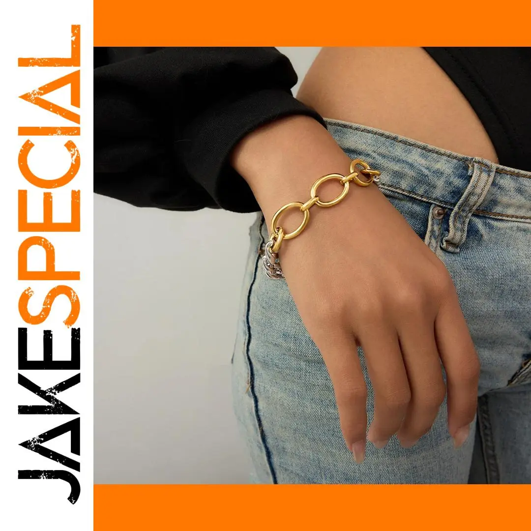 Stainless Steel Two-Tone Chain Bracelet for Women 1 Stainless Steel Two-Tone Chain Bracelet for Women