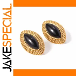 Gold Onyx Horse Eye Stainless Steel Earrings