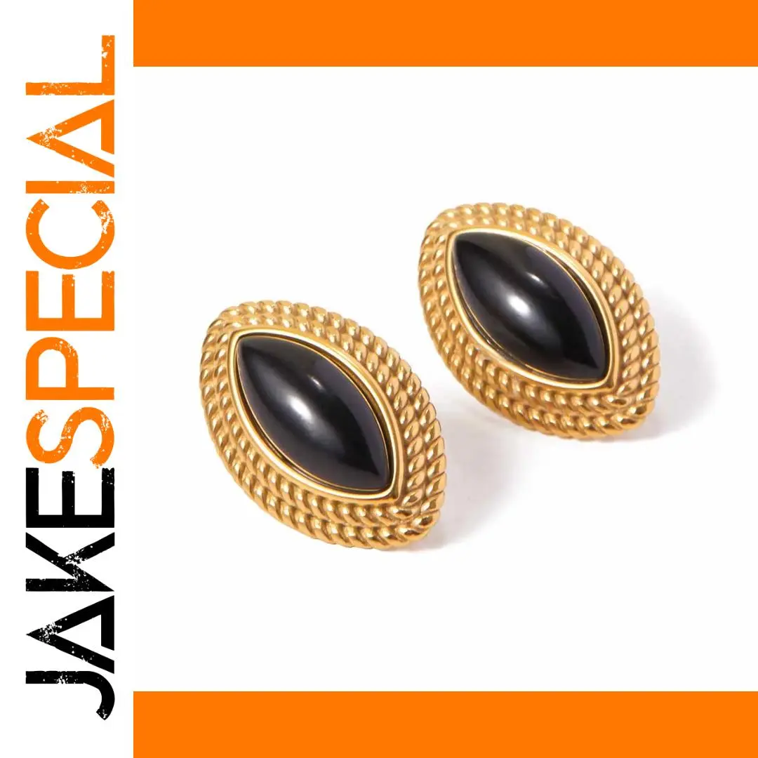 Gold Onyx Horse Eye Stainless Steel Earrings 1 Gold Onyx Horse Eye Stainless Steel Earrings