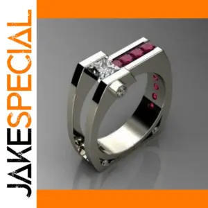 Geometric Cocktail Ring with Red and White Stones