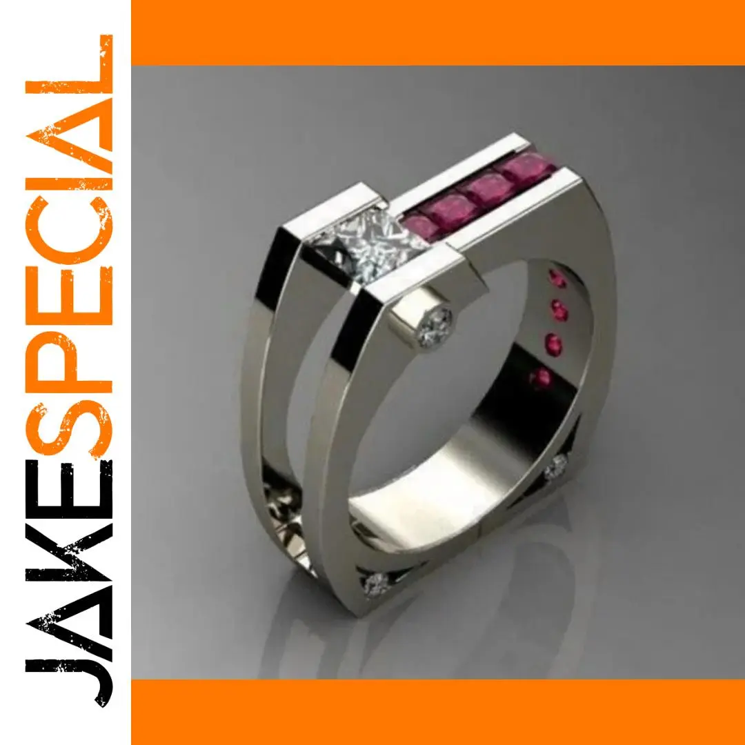 Geometric Cocktail Ring with Red and White Stones 1 Geometric Cocktail Ring with Red and White Stones