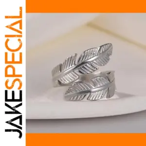 Feather-Shaped Stainless Steel Adjustable Ring