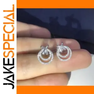 Silver Double Circle Earrings with Zircon Stones