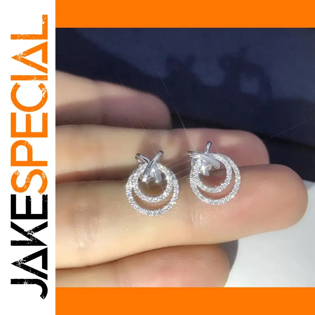 Silver Double Circle Earrings with Zircon Stones 1 Silver Double Circle Earrings with Zircon Stones