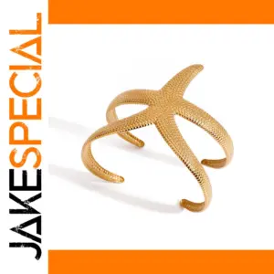 Gold Stainless Steel Starfish Cuff Bracelet