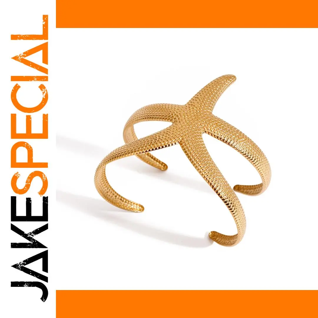 Gold Stainless Steel Starfish Cuff Bracelet 1 Gold Stainless Steel Starfish Cuff Bracelet