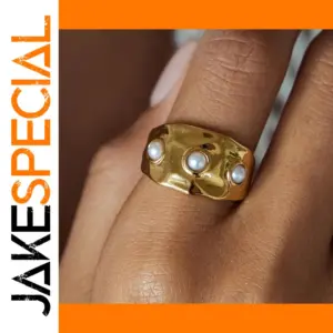 Gold Stainless Steel Pearl Ring
