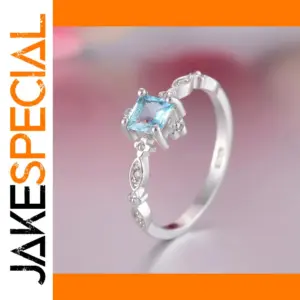 Blue Cubic Zirconia Geometric Ring for Women