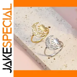 Celestial Crescent Sun Stainless Steel Ring for Women