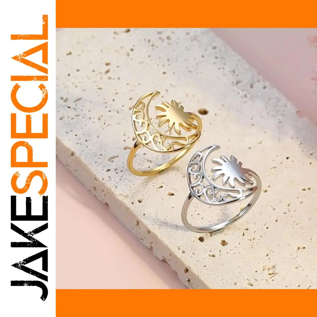 Celestial Crescent Sun Stainless Steel Ring for Women 1 Celestial Crescent Sun Stainless Steel Ring for Women