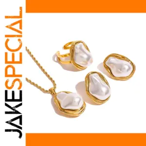 Modern Stainless Steel Jewelry Set with Pearls