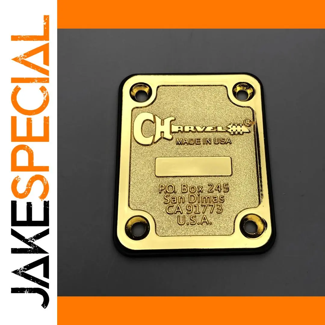 Charvel Gold/Chrome Guitar Neck Plate with Logo 1 Charvel Gold/Chrome Guitar Neck Plate with Logo