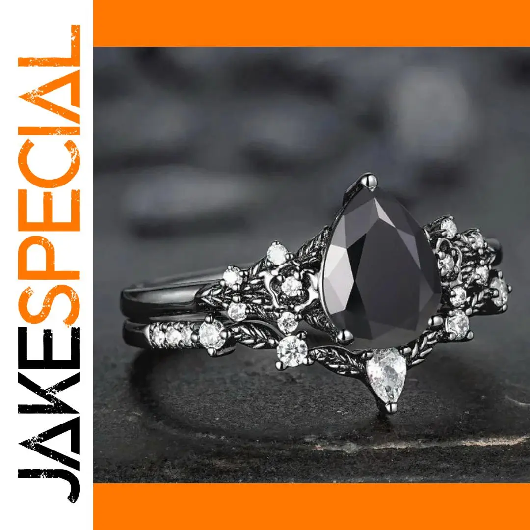 Elegant Black Floral Women's Ring Set 1 Elegant Black Floral Women's Ring Set