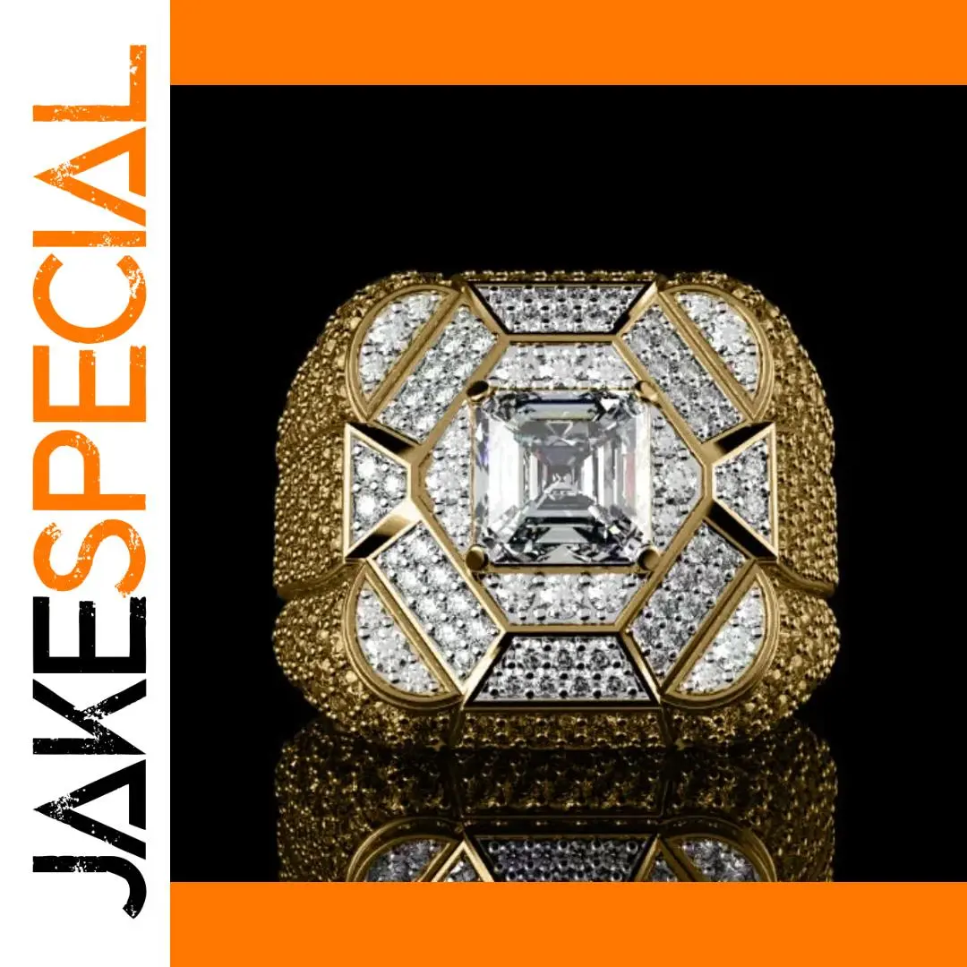 Gold Geometric Cocktail Ring with Cubic Zirconia 1 Gold Geometric Cocktail Ring with Cubic Zirconia