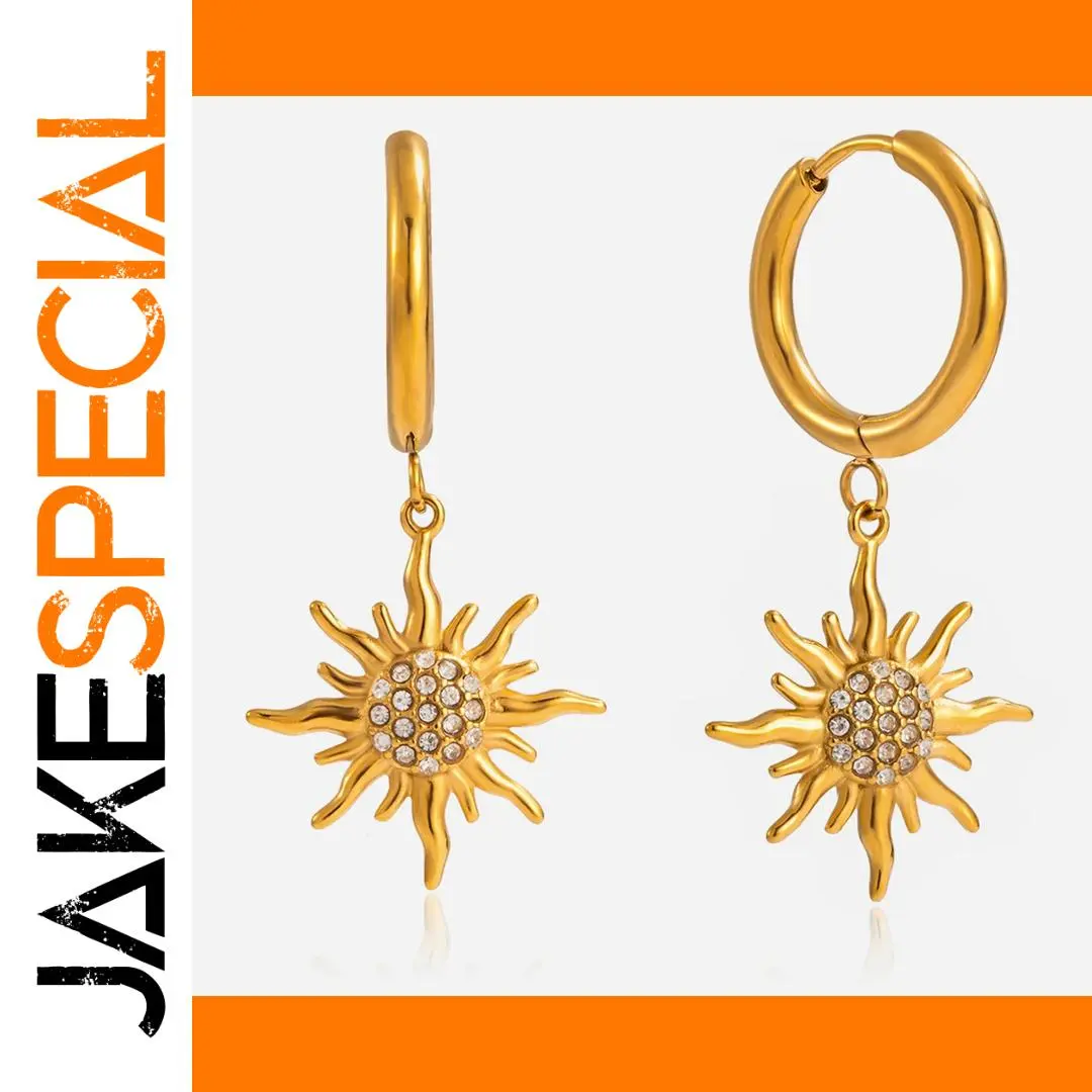 Stainless Steel Sunburst Hoop Earrings 1 Stainless Steel Sunburst Hoop Earrings