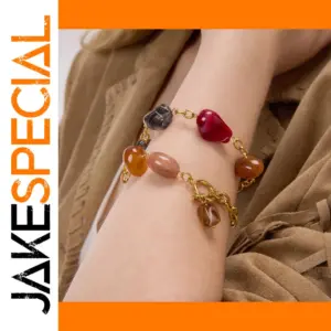 Vintage Stainless Steel Resin Pendant Bracelet