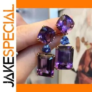 Elegant Gold Drop Earrings with Blue and Purple Stones