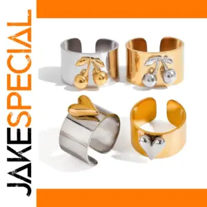 Stainless Steel Wide Ring with Hearts and Cherries