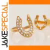 Stainless Steel Gold-Tone Zirconia U-Shaped Ring