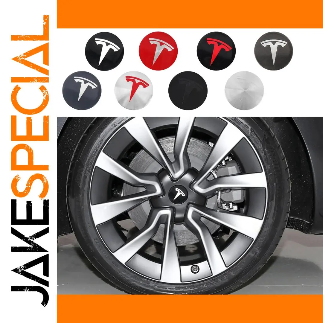 Tesla 56mm Aluminum Hub Cap Stickers Set 1 Tesla 56mm Aluminum Hub Cap Stickers Set