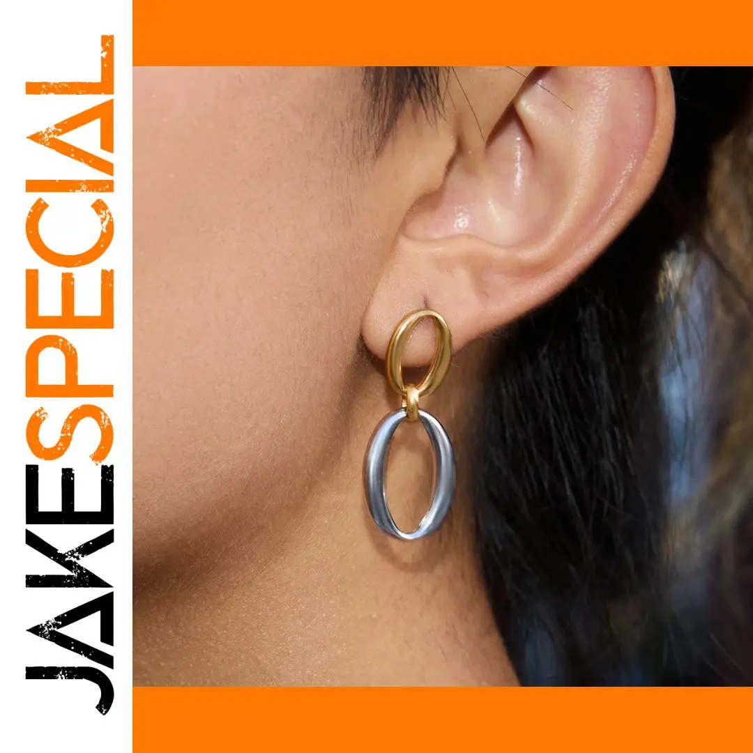 Stainless Steel Two-Tone O-Shaped Earrings 1 Stainless Steel Two-Tone O-Shaped Earrings