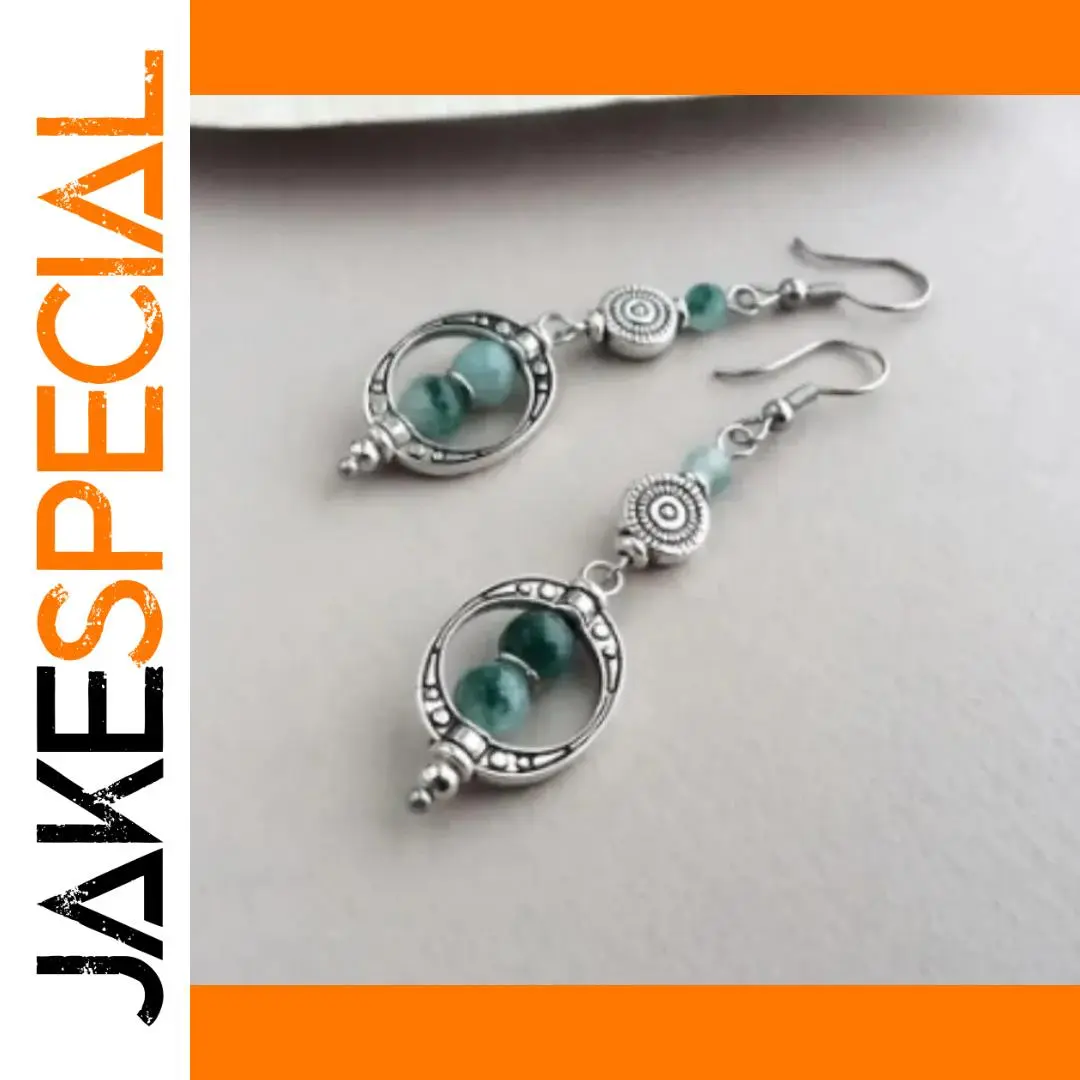 Bohemian Silver Drop Earrings with Green Stones 1 Bohemian Silver Drop Earrings with Green Stones