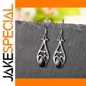 Vintage Oval Black Stone Earrings