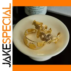 Elegant Gold Stainless Steel Floral Cuff Bracelet