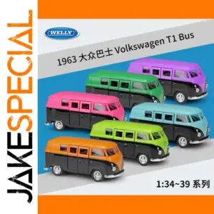 Set of 5 Diecast 1963 VW T1 Buses in Bright Colors