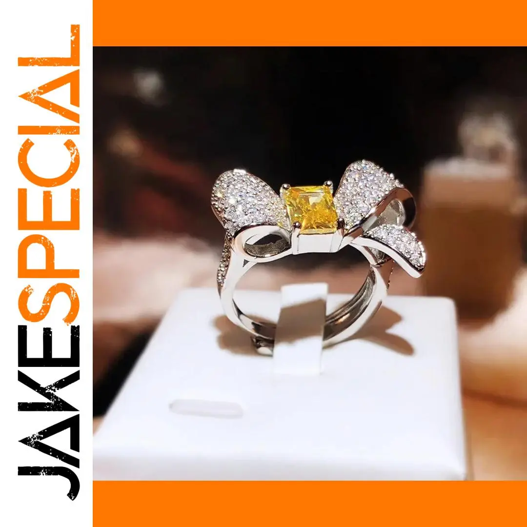 Elegant Bow Knot Sterling Silver Ring with White Crystal 1 Elegant Bow Knot Sterling Silver Ring with White Crystal