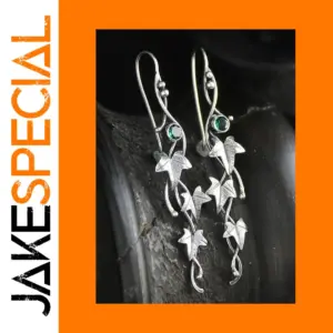 Vintage Silver Leaf Dangle Earrings with Zircon